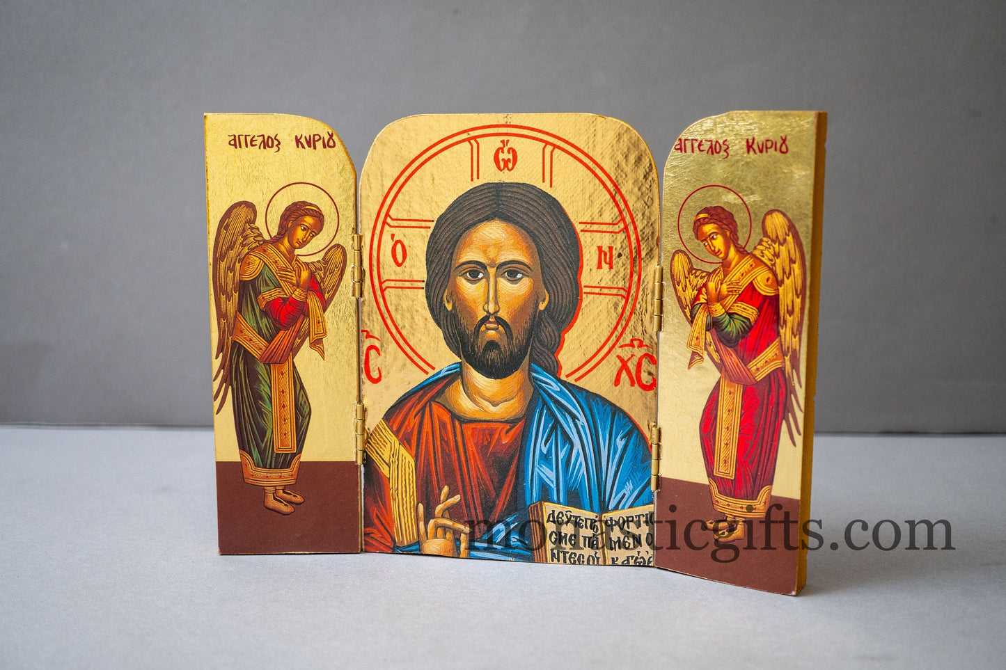 Triptych wooden Icon with the Bust of Jesus Christ ,Greek - Byzantine Icon.