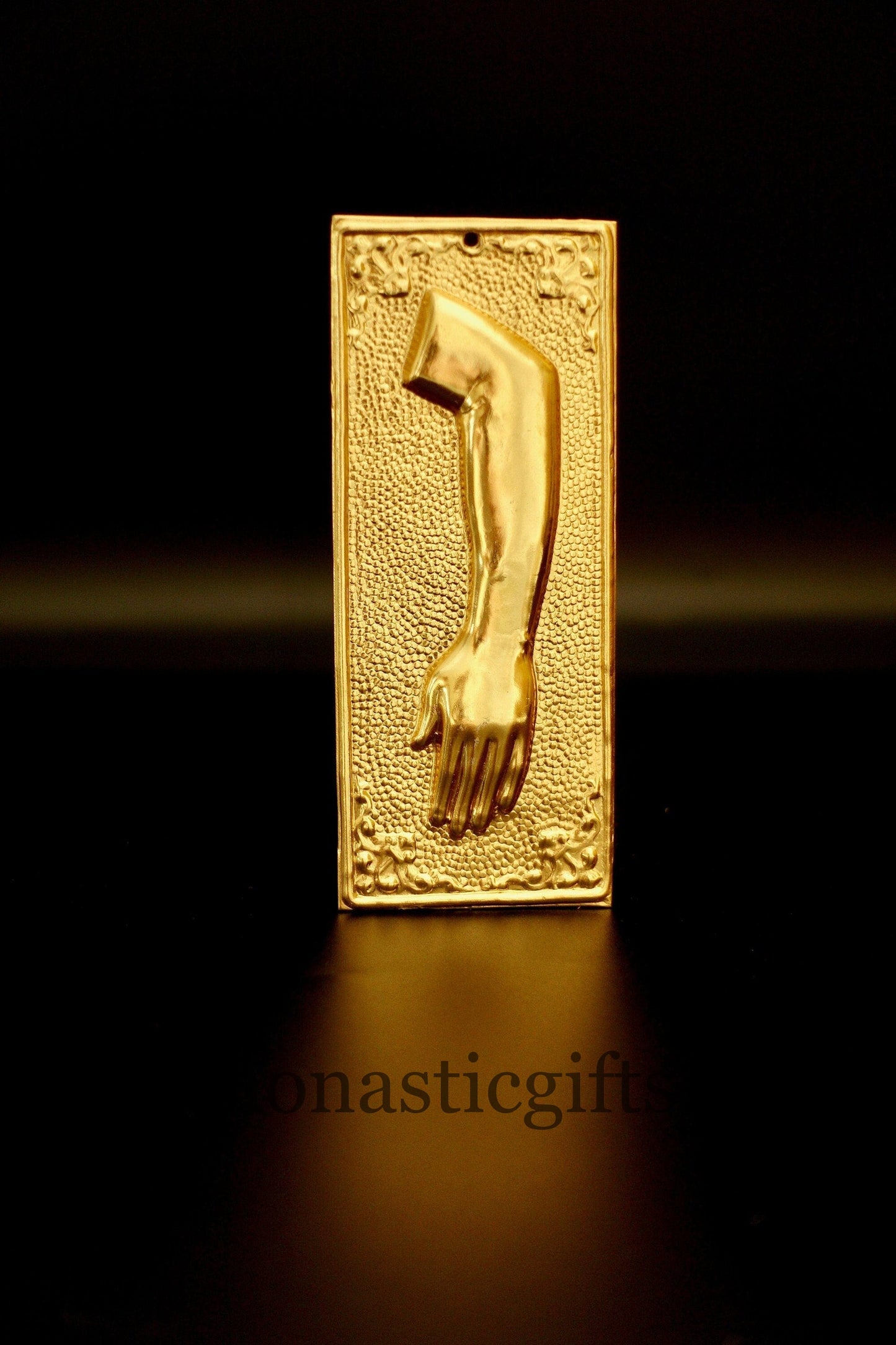 tama votive offering " Left Arm" votive Colored Gold, Byzantine Greek Eastern Orthodox Promise Icon, Ex Voto