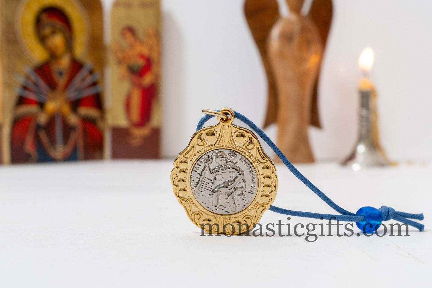 Christian car pendant Amulet with Saint Christopher ,home Christian shrines Gift of faith.