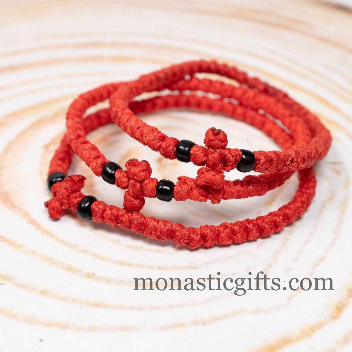 Authentic Komboskini Red Color 1Pcs - Greek Orthodox Prayer Bracelet, Spiritual Prayer Rope -Thread waxed thin with beads