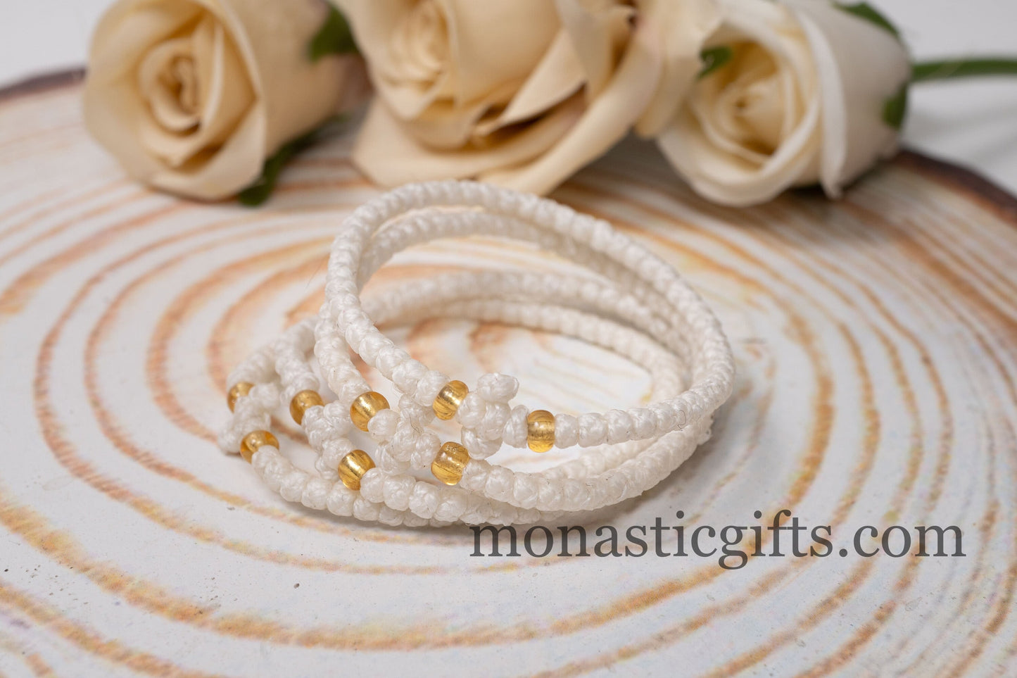 Authentic Komboskini White Color 1Pcs - Greek Orthodox Prayer Bracelet, Spiritual Prayer Rope -Thread waxed thin with beads