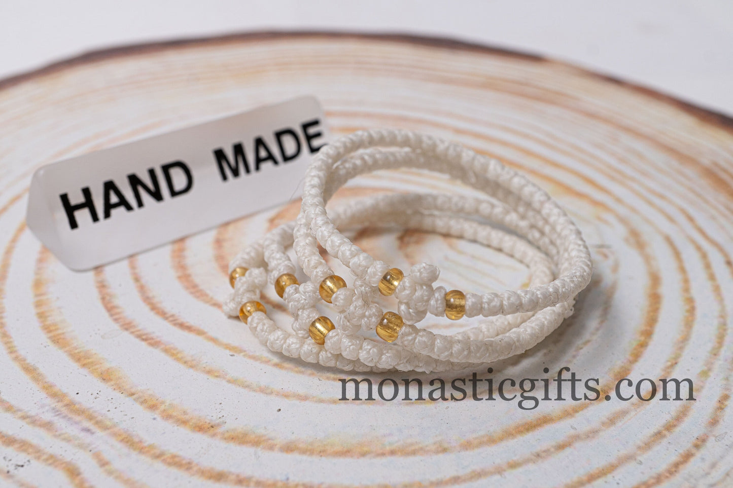 Authentic Komboskini White Color 1Pcs - Greek Orthodox Prayer Bracelet, Spiritual Prayer Rope -Thread waxed thin with beads