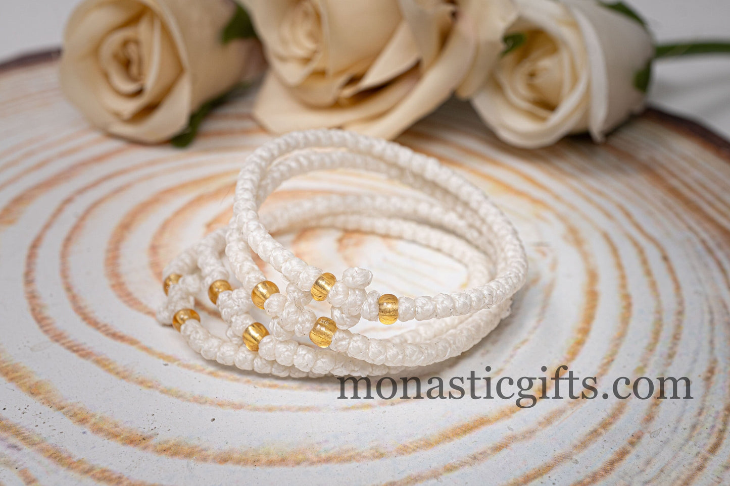 Authentic Komboskini White Color 1Pcs - Greek Orthodox Prayer Bracelet, Spiritual Prayer Rope -Thread waxed thin with beads