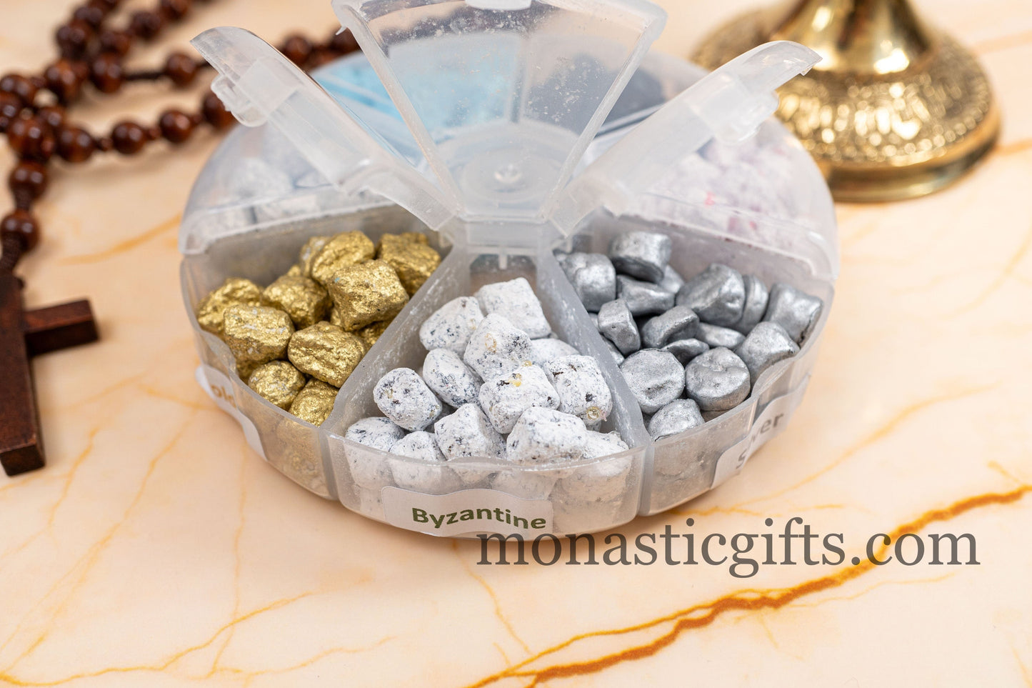 Seven Exquisite Varieties of Handcrafted Incense from Holy Mount Athos made by monks Housed in a 120g (4.23 oz) Case