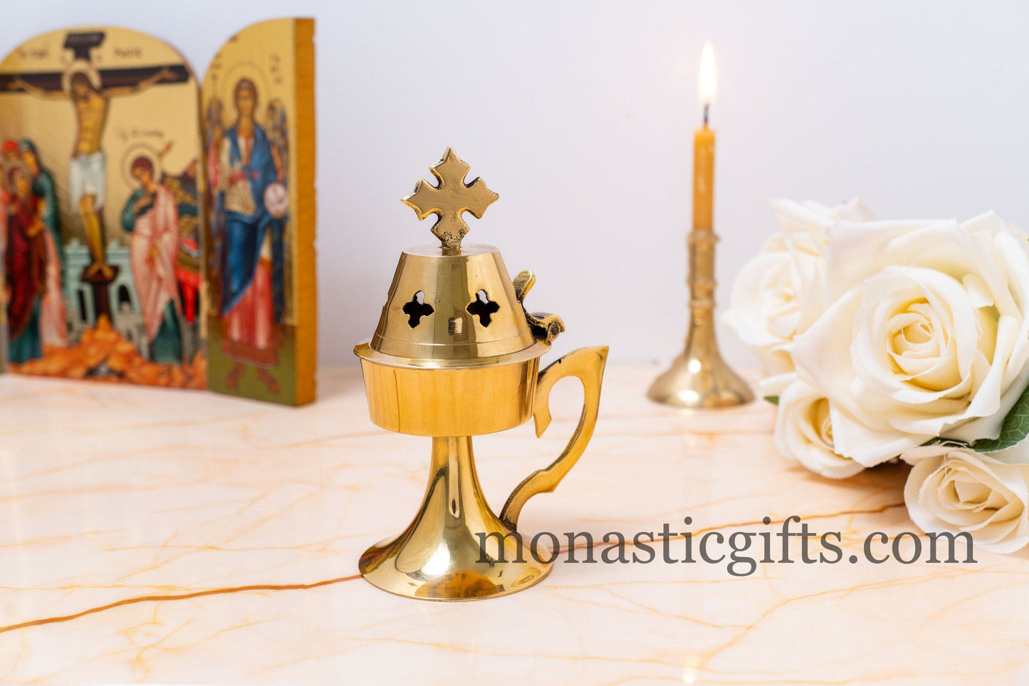 Small Brass Handmade Incense Burner(smooth 100% Brass)-Perfume burner with handle Christian Artefact With Gifts