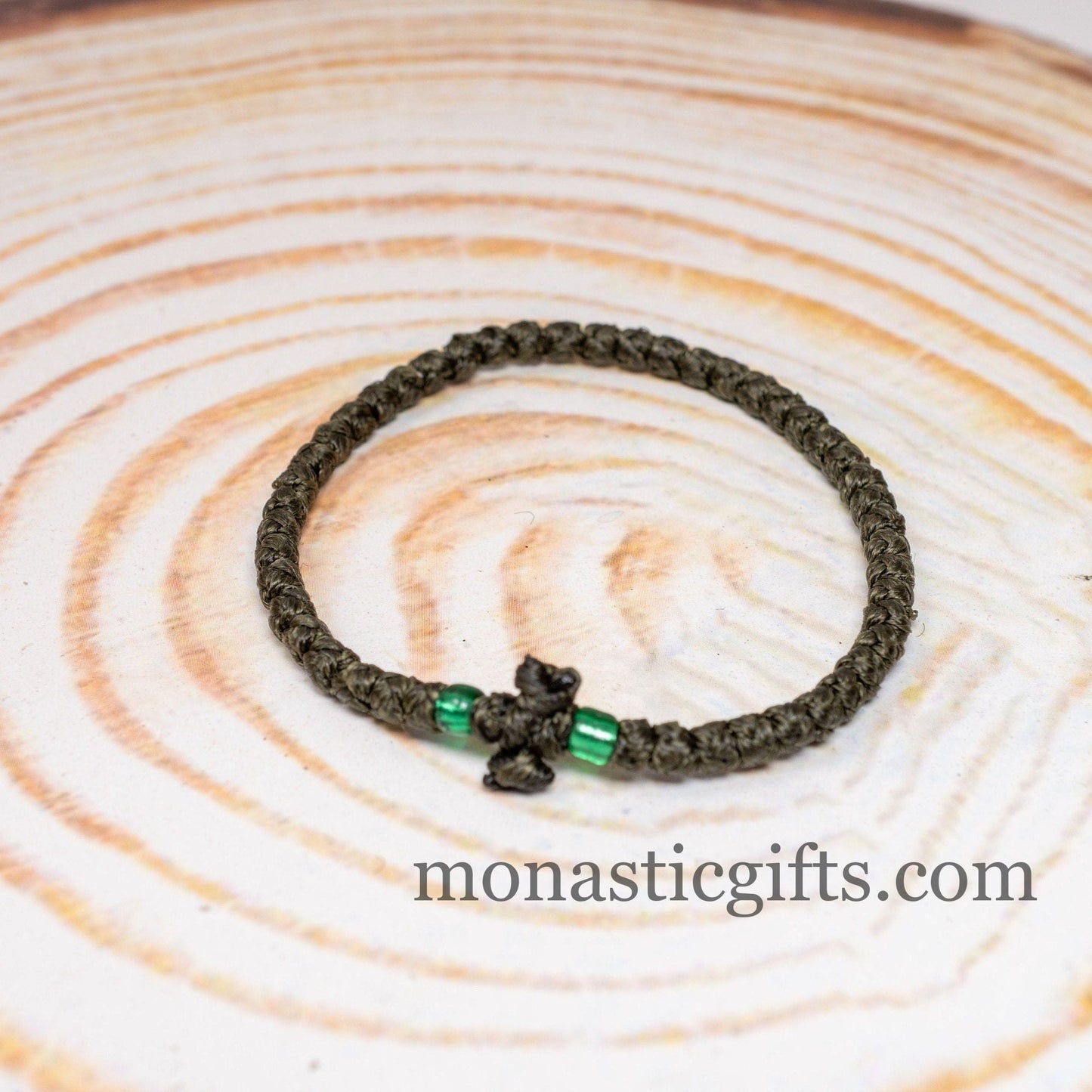 Authentic Komboskini Olive Green (Chaki) Color 1Pcs -Greek Orthodox Prayer Bracelet, Spiritual Prayer Rope -Thread waxed thin with beads