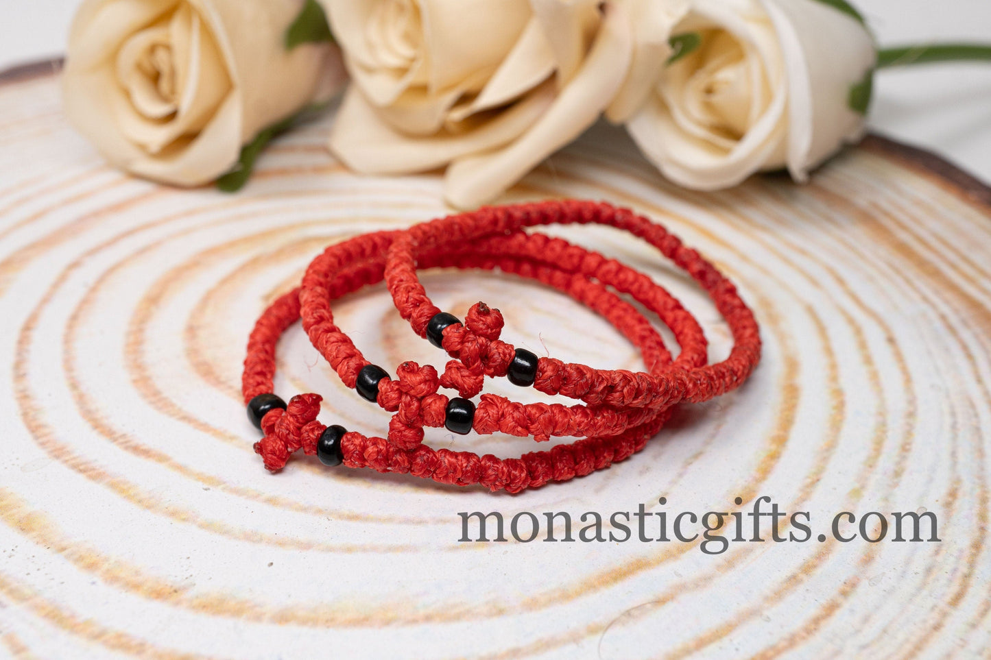 Authentic Komboskini Red Color 1Pcs - Greek Orthodox Prayer Bracelet, Spiritual Prayer Rope -Thread waxed thin with beads