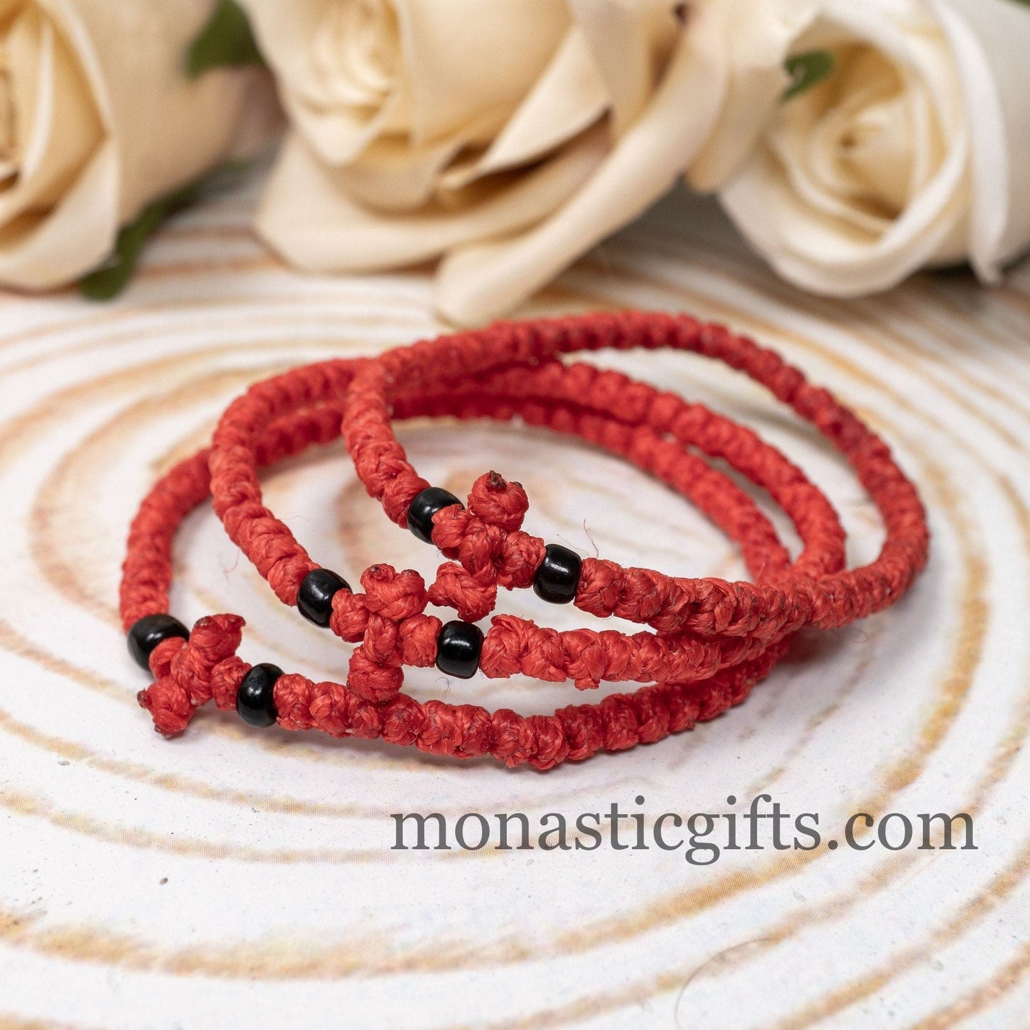 Authentic Komboskini Red Color 1Pcs - Greek Orthodox Prayer Bracelet, Spiritual Prayer Rope -Thread waxed thin with beads