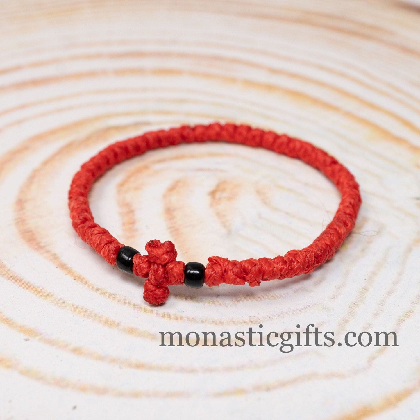 Authentic Komboskini Red Color 1Pcs - Greek Orthodox Prayer Bracelet, Spiritual Prayer Rope -Thread waxed thin with beads