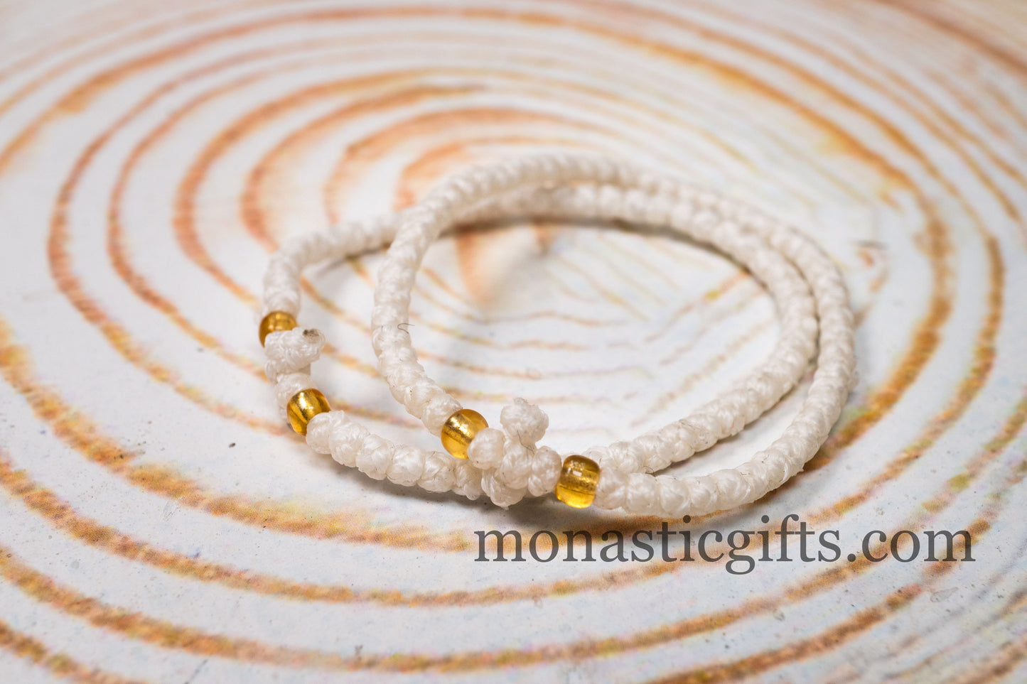 Authentic Komboskini White Color 1Pcs - Greek Orthodox Prayer Bracelet, Spiritual Prayer Rope -Thread waxed thin with beads