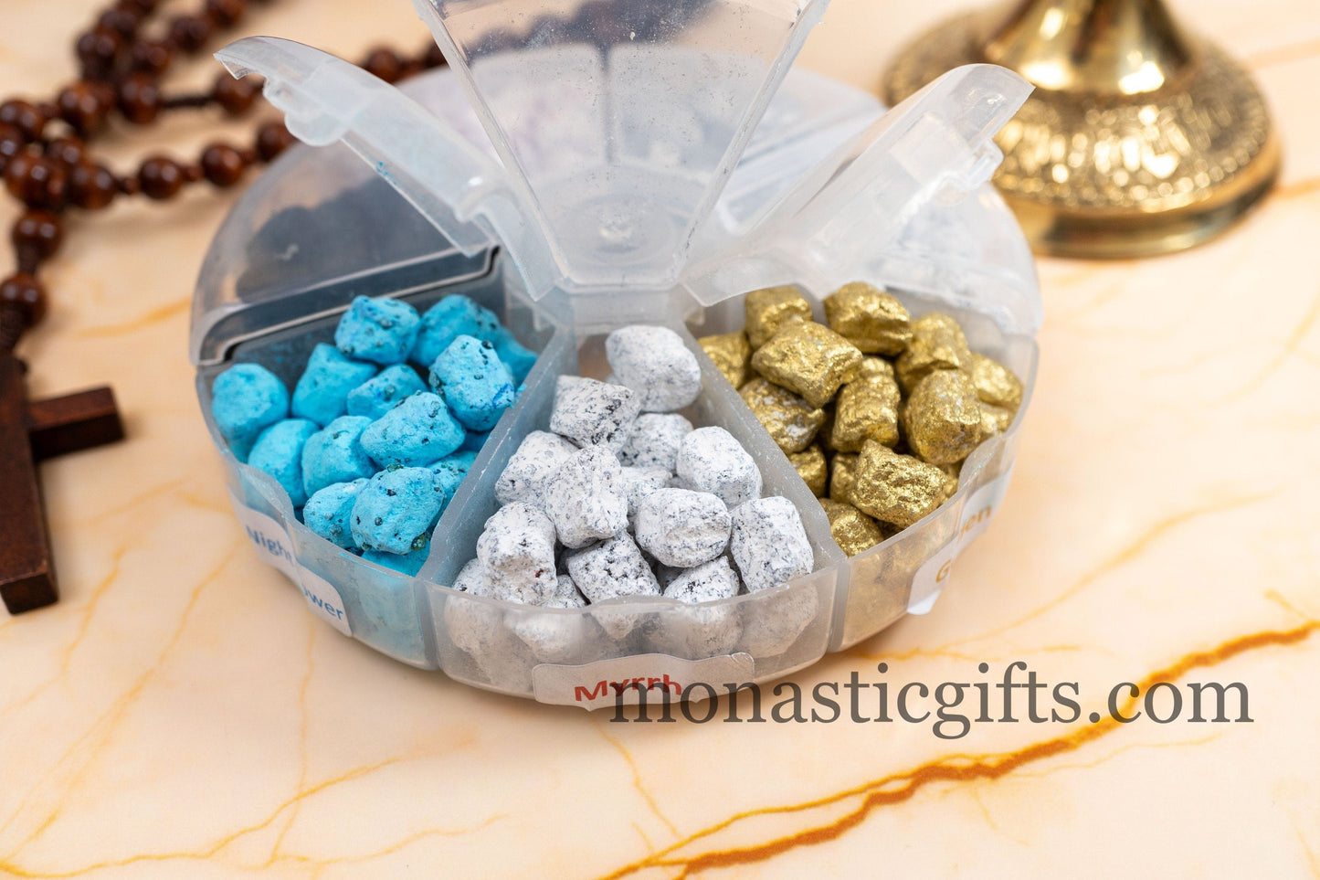Seven Exquisite Varieties of Handcrafted Incense from Holy Mount Athos made by monks Housed in a 120g (4.23 oz) Case