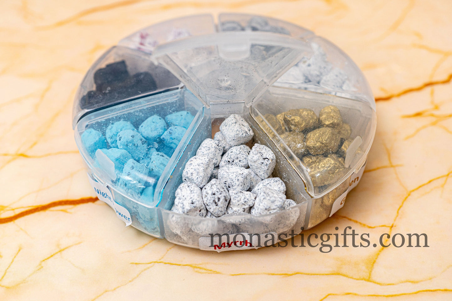 Seven Exquisite Varieties of Handcrafted Incense from Holy Mount Athos made by monks Housed in a 120g (4.23 oz) Case