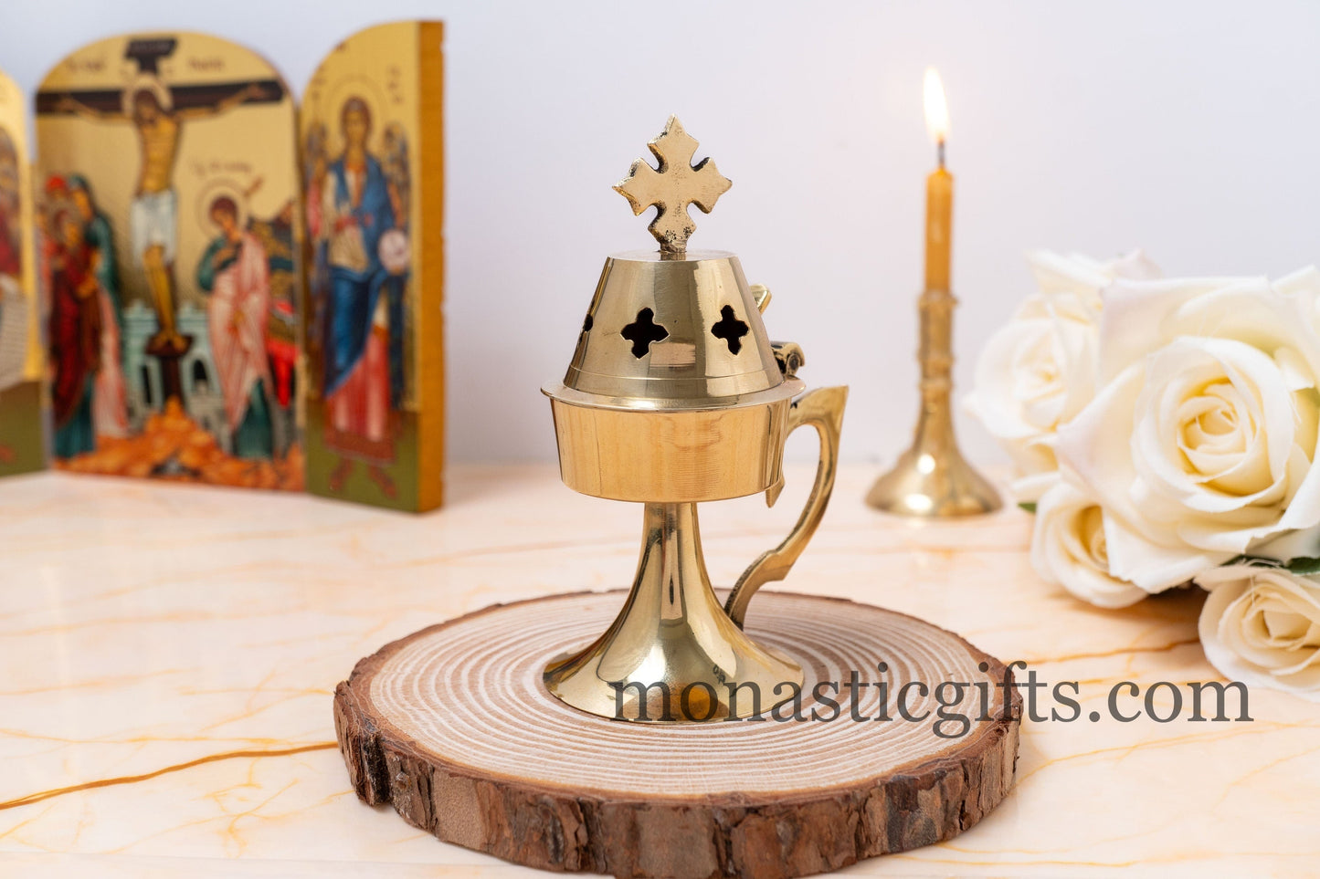 Small Brass Handmade Incense Burner(smooth 100% Brass)-Perfume burner with handle Christian Artefact With Gifts