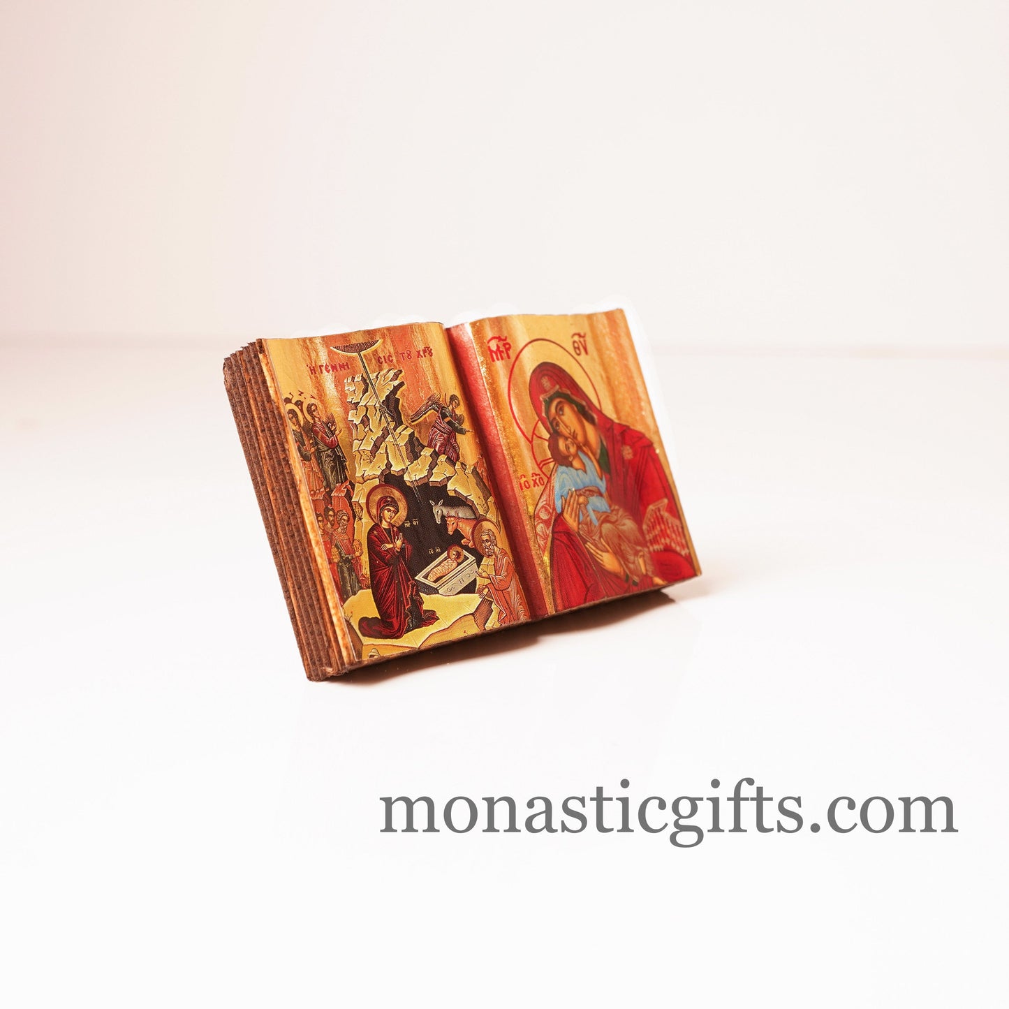 Diptych small Icon with the birth of Jesus Christ and the Holy Theotokos in curved wooden,Greek Orthodox Icon , Home Decor,Orthodox Gift