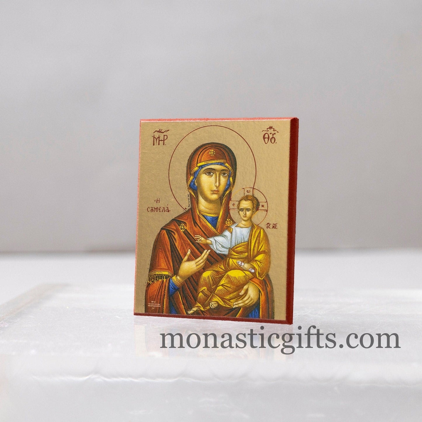 Small Wooden Orthodox icon with amazing details of Virgin Mary (Soumela) In Golden leaf, wall hanging amazing idea for orthodox gift.
