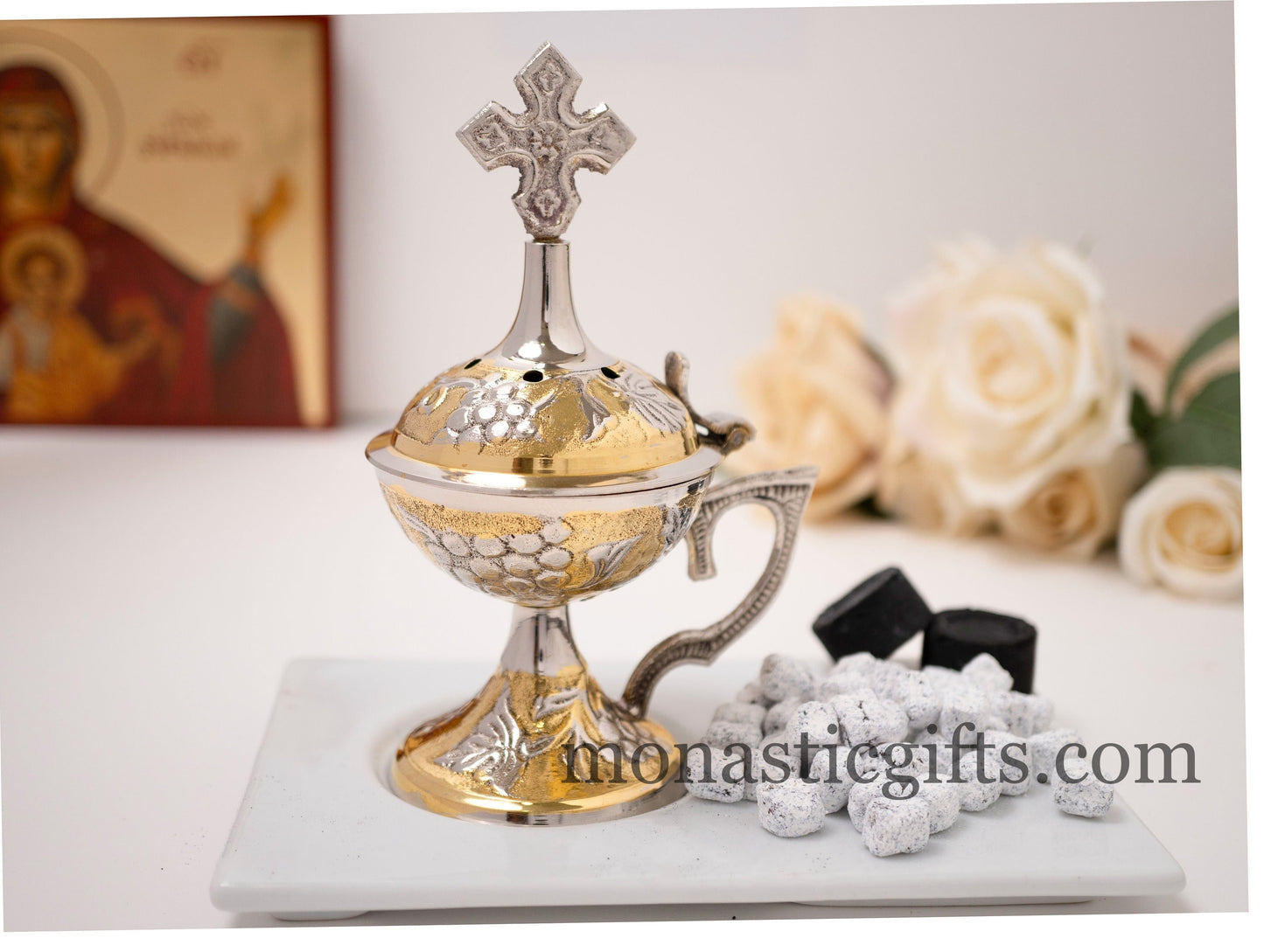 Traditional Incense Burner - Perfume burner - Handmade Burner with handle Christian Artefact With free Gifts