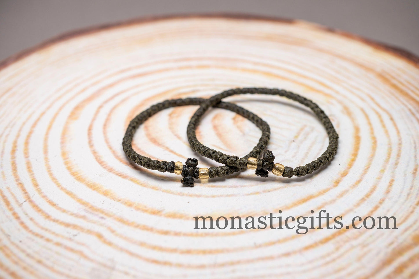 Authentic Komboskini Olive Green Color 1Pcs -Greek Orthodox Prayer Bracelet, Spiritual Prayer Rope -Thread waxed thin with beads