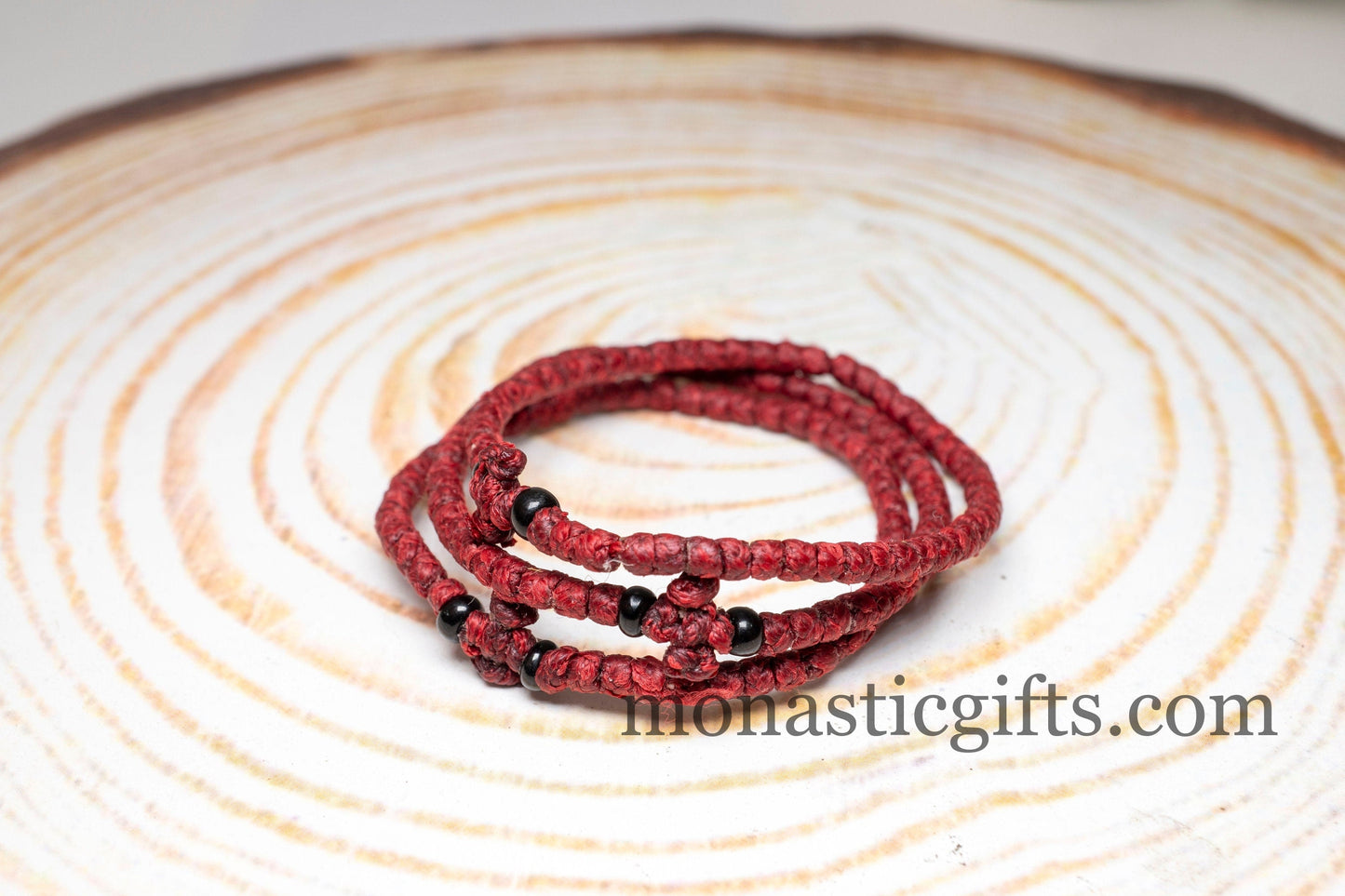 Authentic Komboskini burgundy Color 1Pcs - Greek Orthodox Prayer Bracelet, Spiritual Prayer Rope -Thread waxed thin with beads