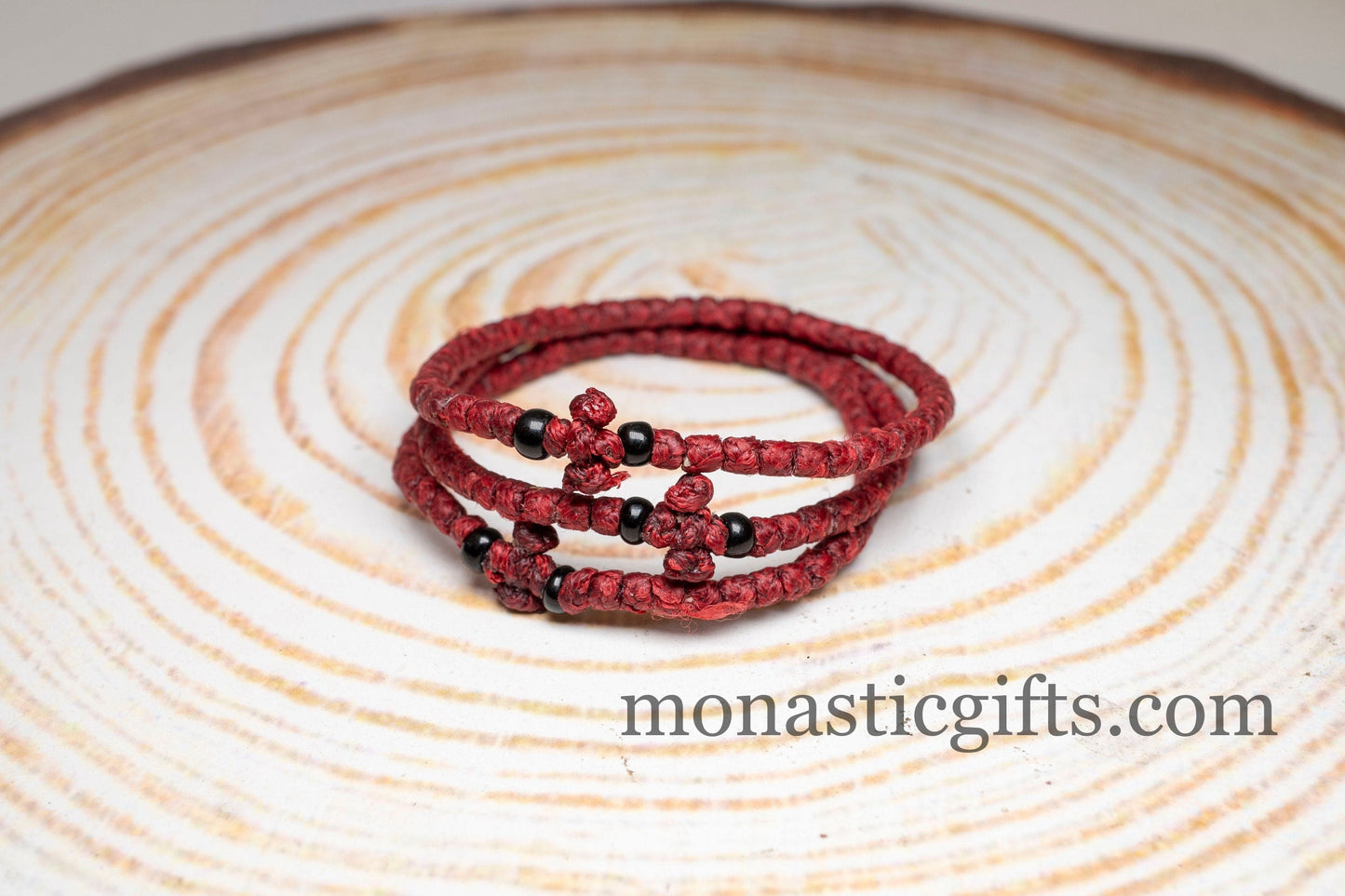 Authentic Komboskini burgundy Color 1Pcs - Greek Orthodox Prayer Bracelet, Spiritual Prayer Rope -Thread waxed thin with beads