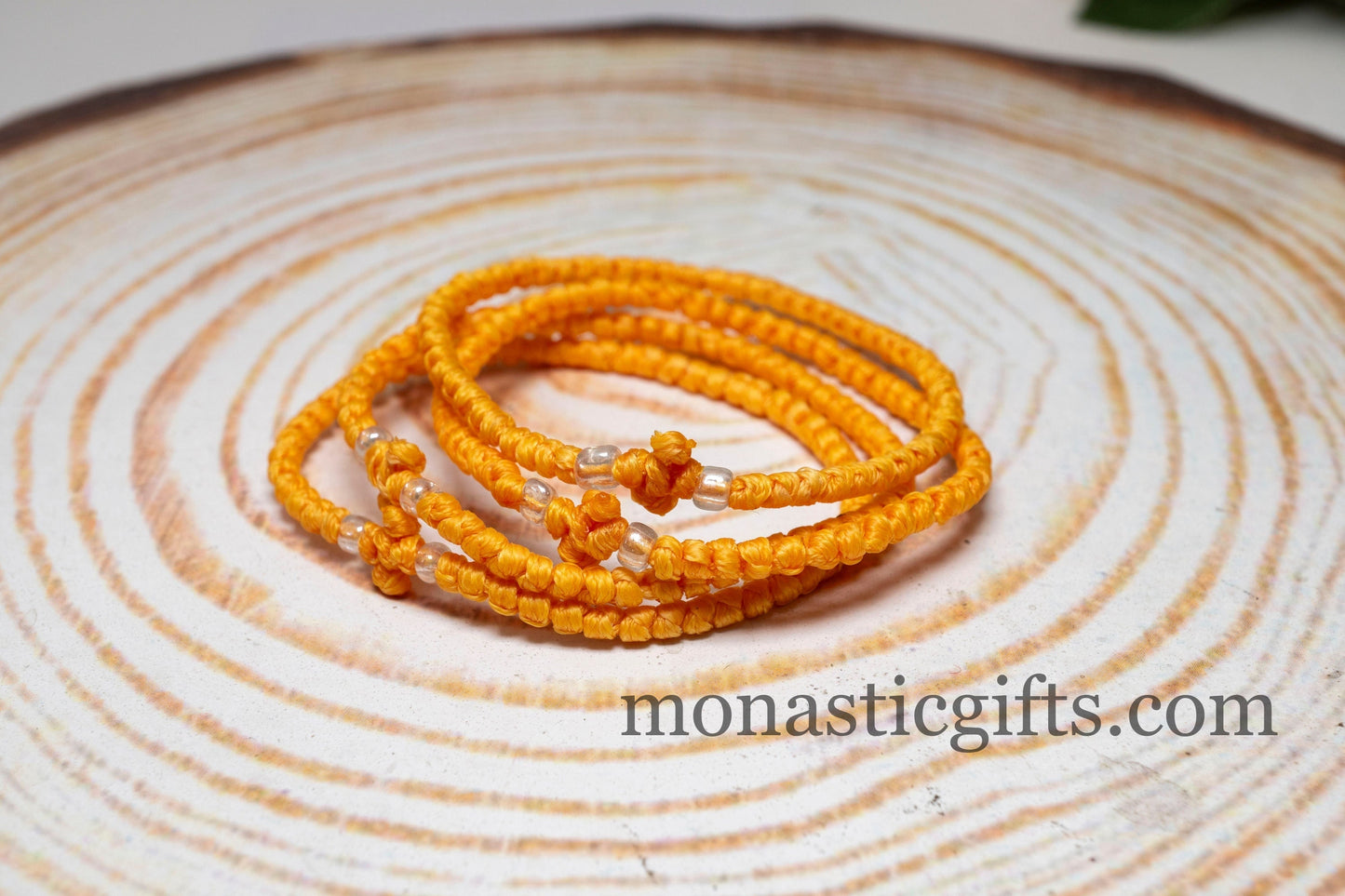 Authentic Komboskini Orange Color 1Pcs - Greek Orthodox Prayer Bracelet, Spiritual Prayer Rope -Thread waxed thin with beads