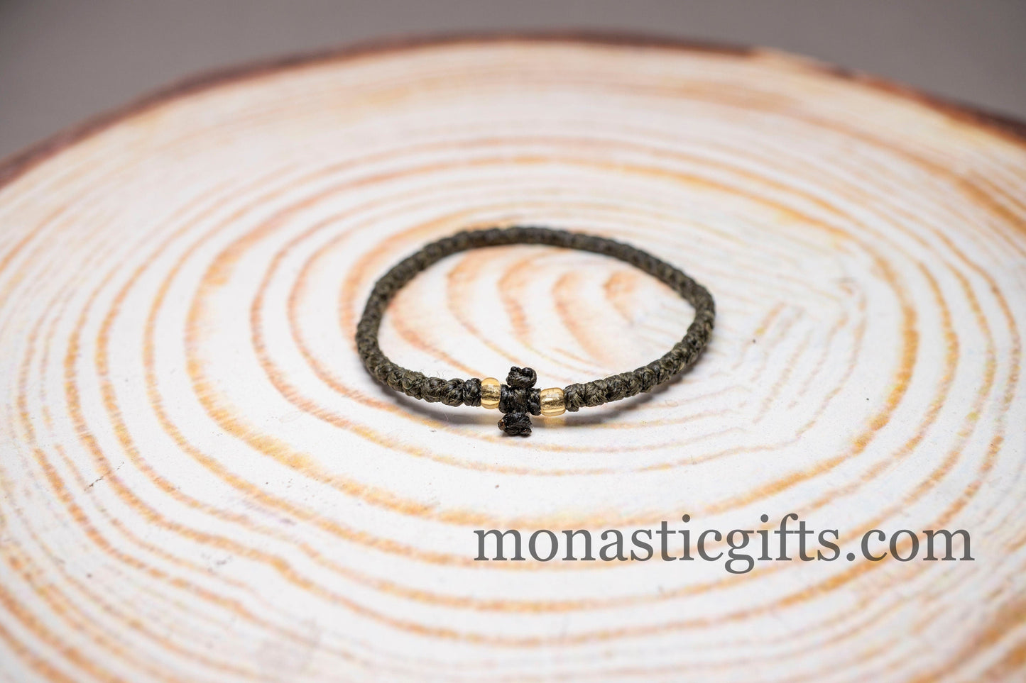Authentic Komboskini Olive Green Color 1Pcs -Greek Orthodox Prayer Bracelet, Spiritual Prayer Rope -Thread waxed thin with beads