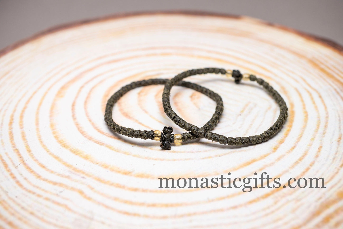 Authentic Komboskini Olive Green Color 1Pcs -Greek Orthodox Prayer Bracelet, Spiritual Prayer Rope -Thread waxed thin with beads