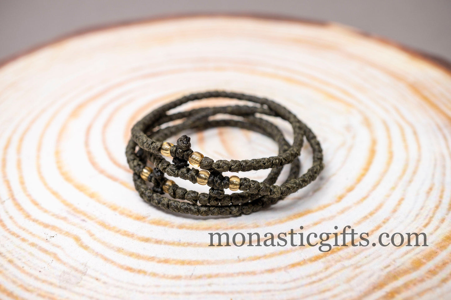 Authentic Komboskini Olive Green Color 1Pcs -Greek Orthodox Prayer Bracelet, Spiritual Prayer Rope -Thread waxed thin with beads