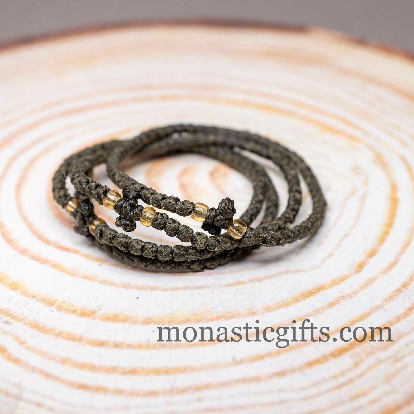 Authentic Komboskini Olive Green Color 1Pcs -Greek Orthodox Prayer Bracelet, Spiritual Prayer Rope -Thread waxed thin with beads
