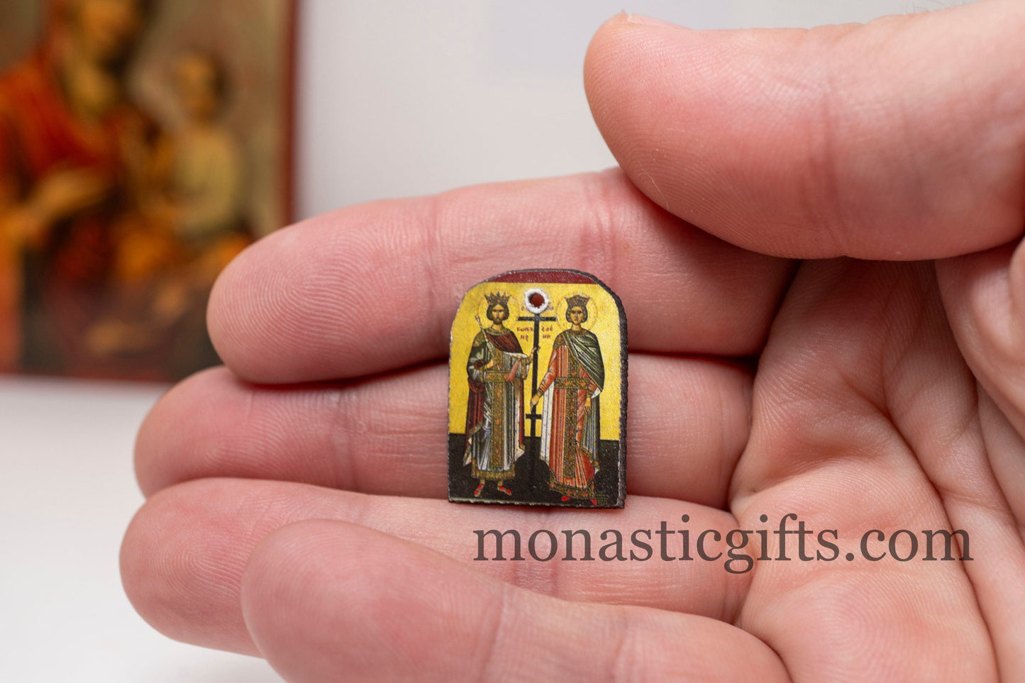 Tiny icon saint helen and constantine 3pcs - Wood Byzantine Christian Tiny Orthodox Icon amazing idea to make orthodox Christians gifts