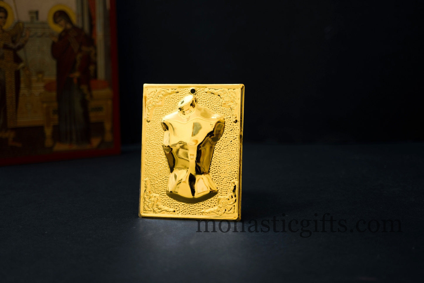 tama votive offering "Male chest" votive Gold Colored, Byzantine Greek Eastern Orthodox Promise Icon, Ex Voto