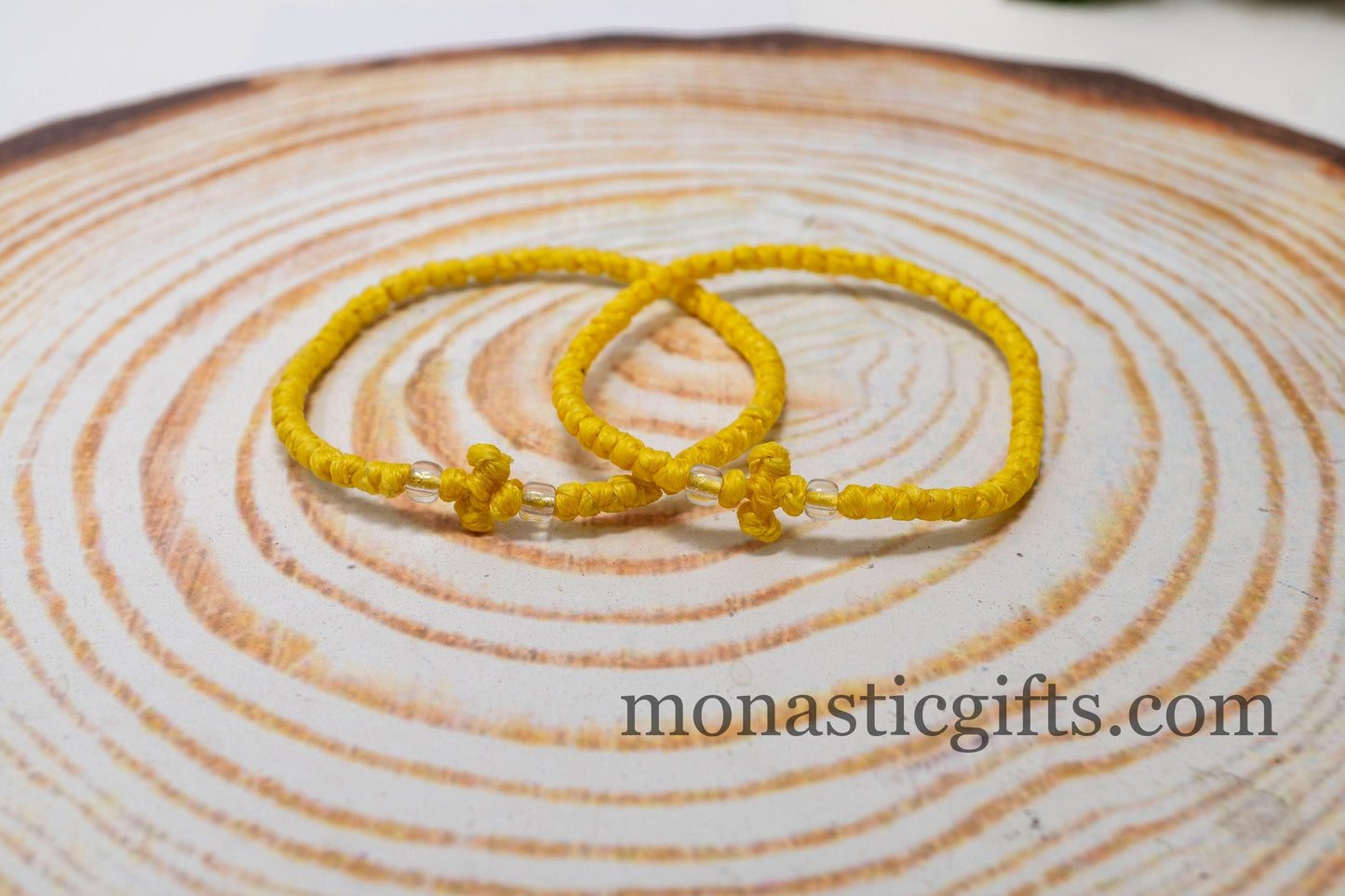 Authentic Komboskini Yellow Color 1Pcs - Greek Orthodox Prayer Bracelet, Spiritual Prayer Rope -Thread waxed thin with beads