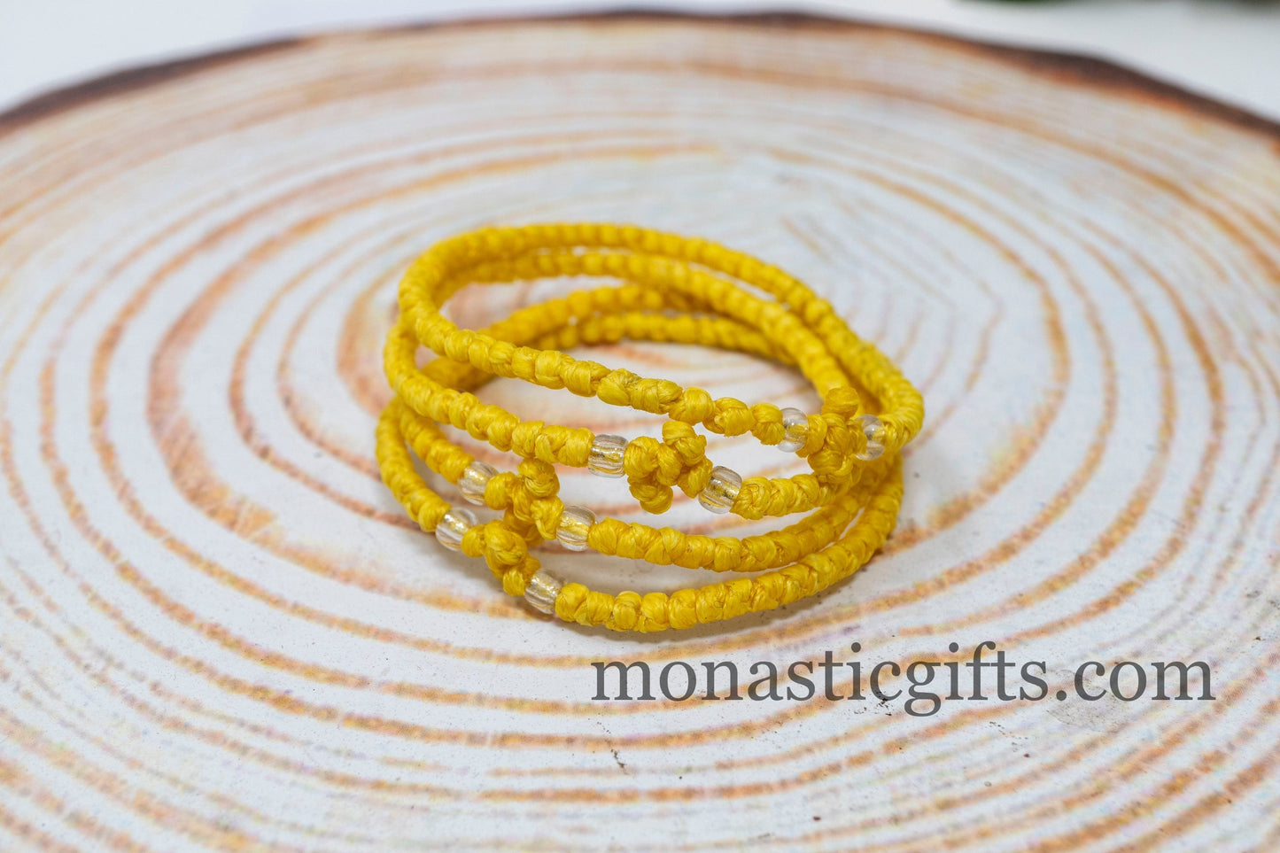 Authentic Komboskini Yellow Color 1Pcs - Greek Orthodox Prayer Bracelet, Spiritual Prayer Rope -Thread waxed thin with beads