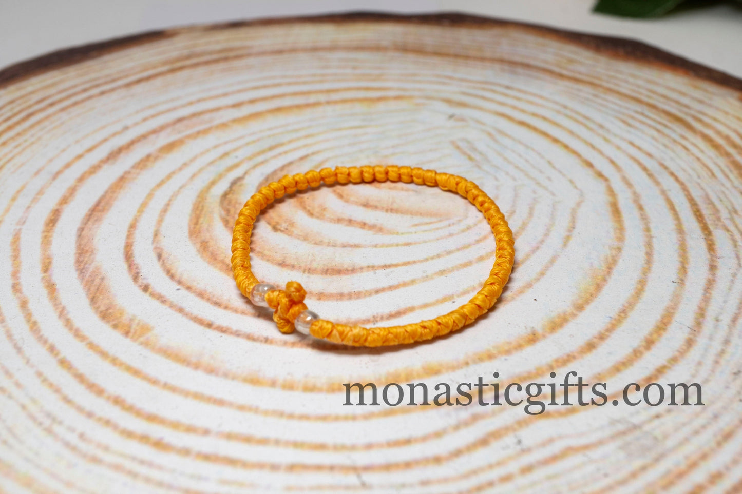 Authentic Komboskini Orange Color 1Pcs - Greek Orthodox Prayer Bracelet, Spiritual Prayer Rope -Thread waxed thin with beads