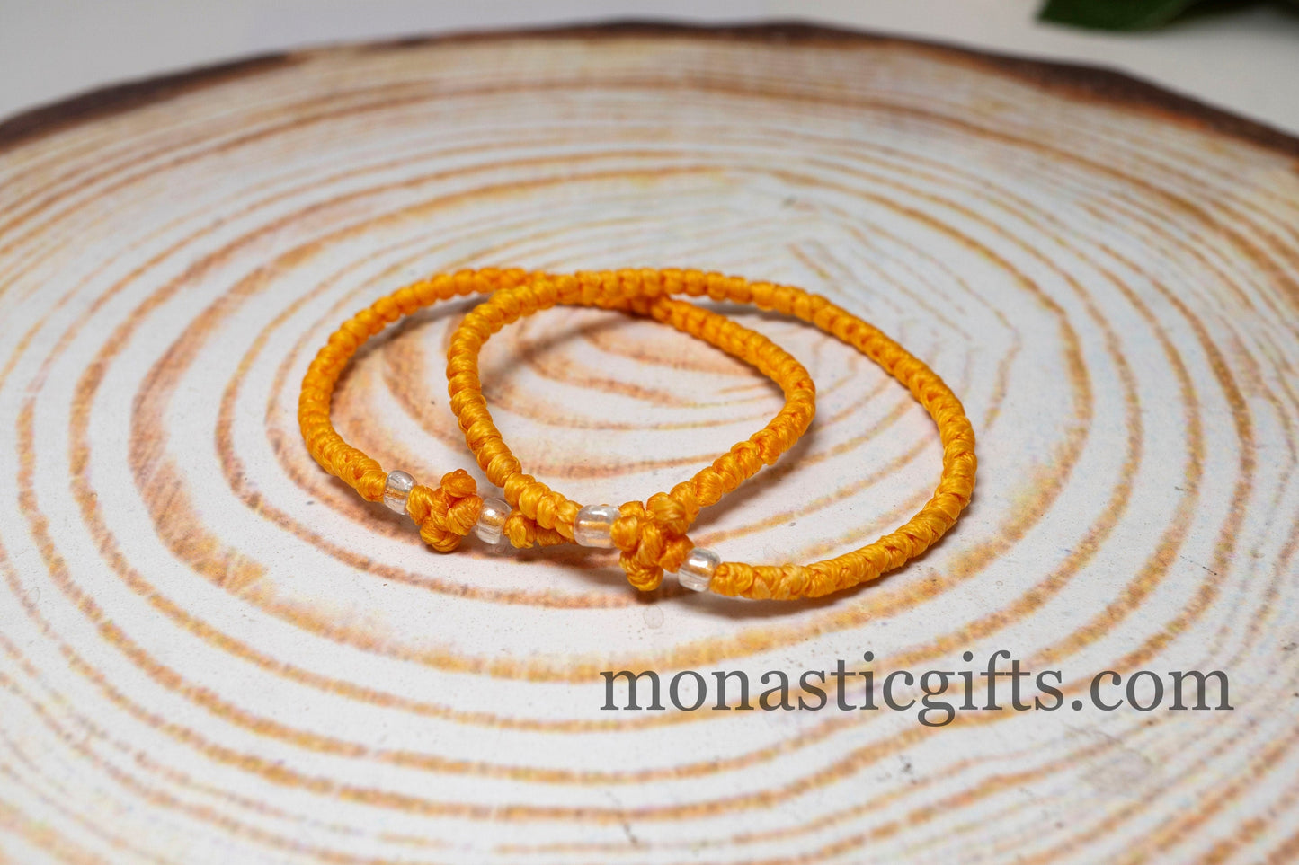 Authentic Komboskini Orange Color 1Pcs - Greek Orthodox Prayer Bracelet, Spiritual Prayer Rope -Thread waxed thin with beads