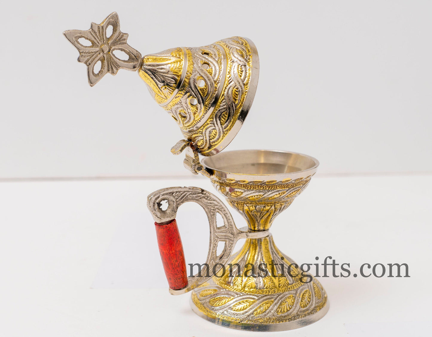 Brass Nickel, Original Heavy Incense Burner (240 - 260gr) Handmade with handle and free Gifts