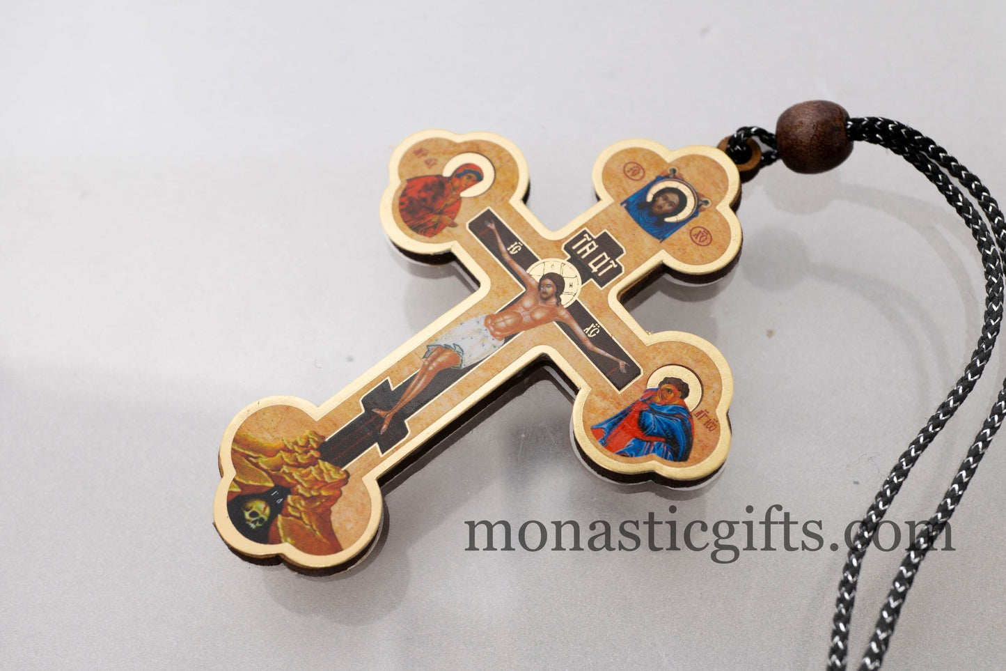Christian Wooden Cross with crucifixion and Rope Cord for Car Rearview Mirror.