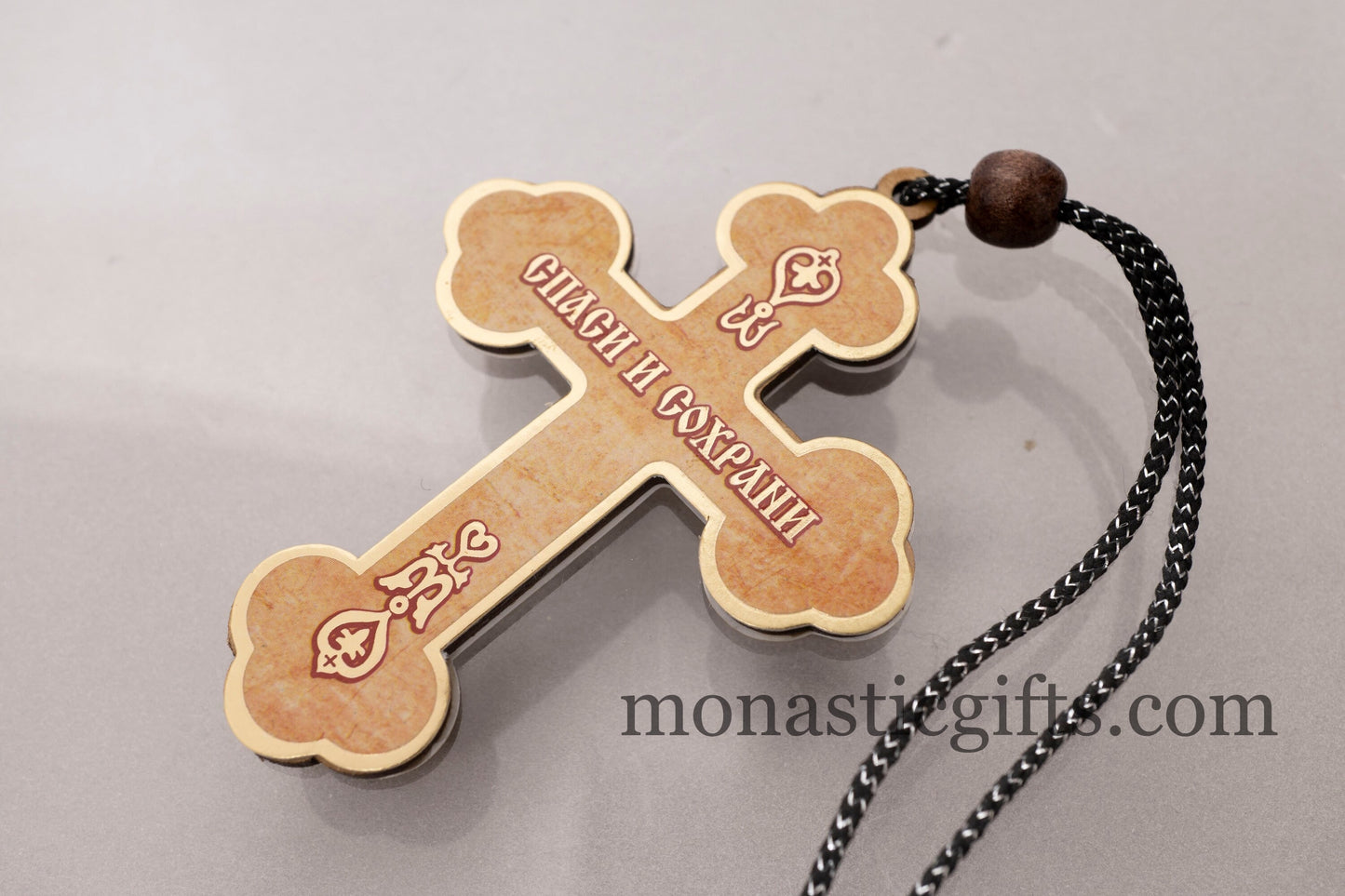 Christian Wooden Cross with crucifixion and Rope Cord for Car Rearview Mirror.