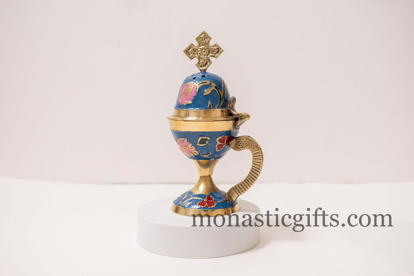 Enamel Coated Brass Incense Burner featuring a blend of Blue and Red hues, Original Burner and Heavy (230gr) Handmade - With free Gifts