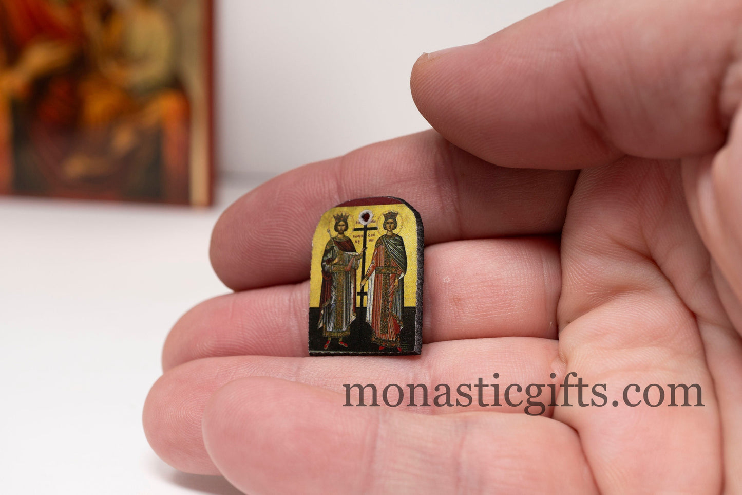 Tiny icon saint helen and constantine 3pcs - Wood Byzantine Christian Tiny Orthodox Icon amazing idea to make orthodox Christians gifts