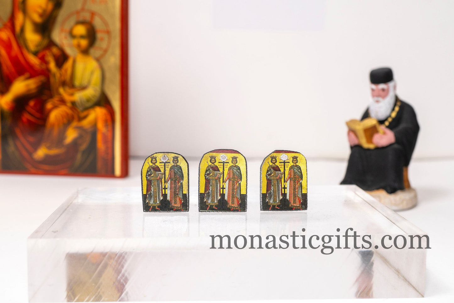 Tiny icon saint helen and constantine 3pcs - Wood Byzantine Christian Tiny Orthodox Icon amazing idea to make orthodox Christians gifts