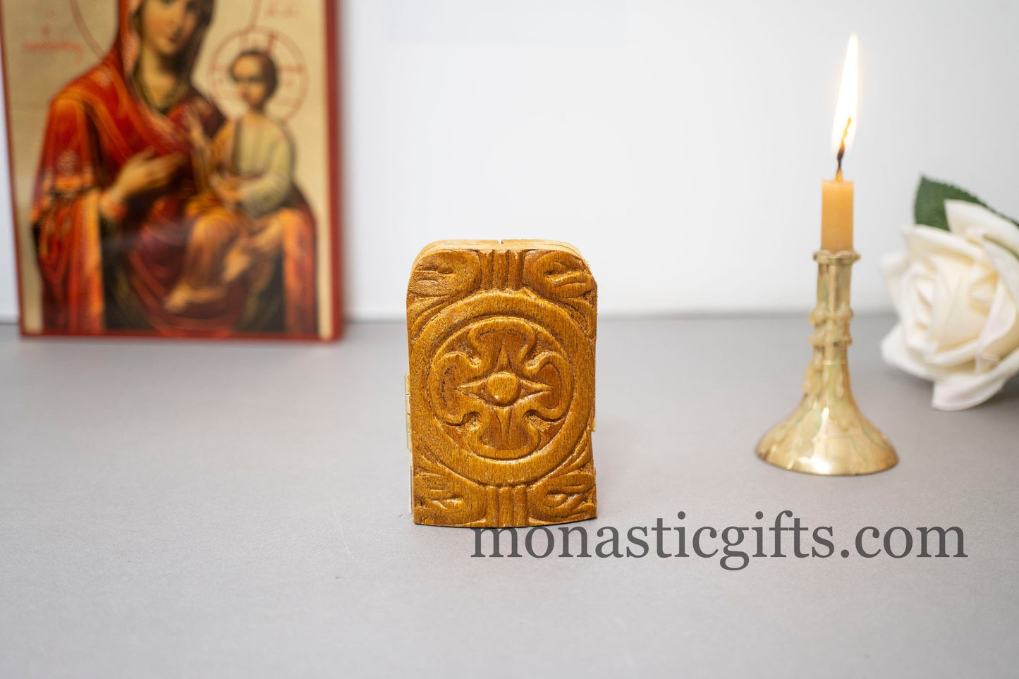 Small Triptych wooden Icon with the Baptism of Jesus Christ and Αngels on the Doors , Greek Orthodox Icon , Home Decor,Orthodox Gift