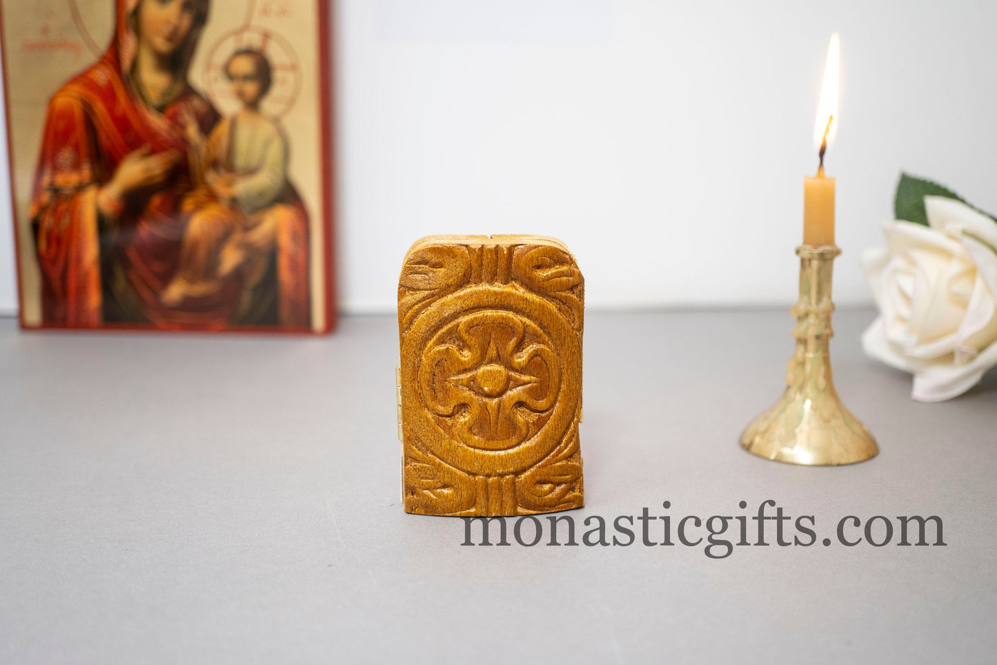Small Triptych wooden Icon with the Birth of Jesus Christ and Αngels on the Doors , Greek Orthodox Icon , Home Decor,Orthodox Gift