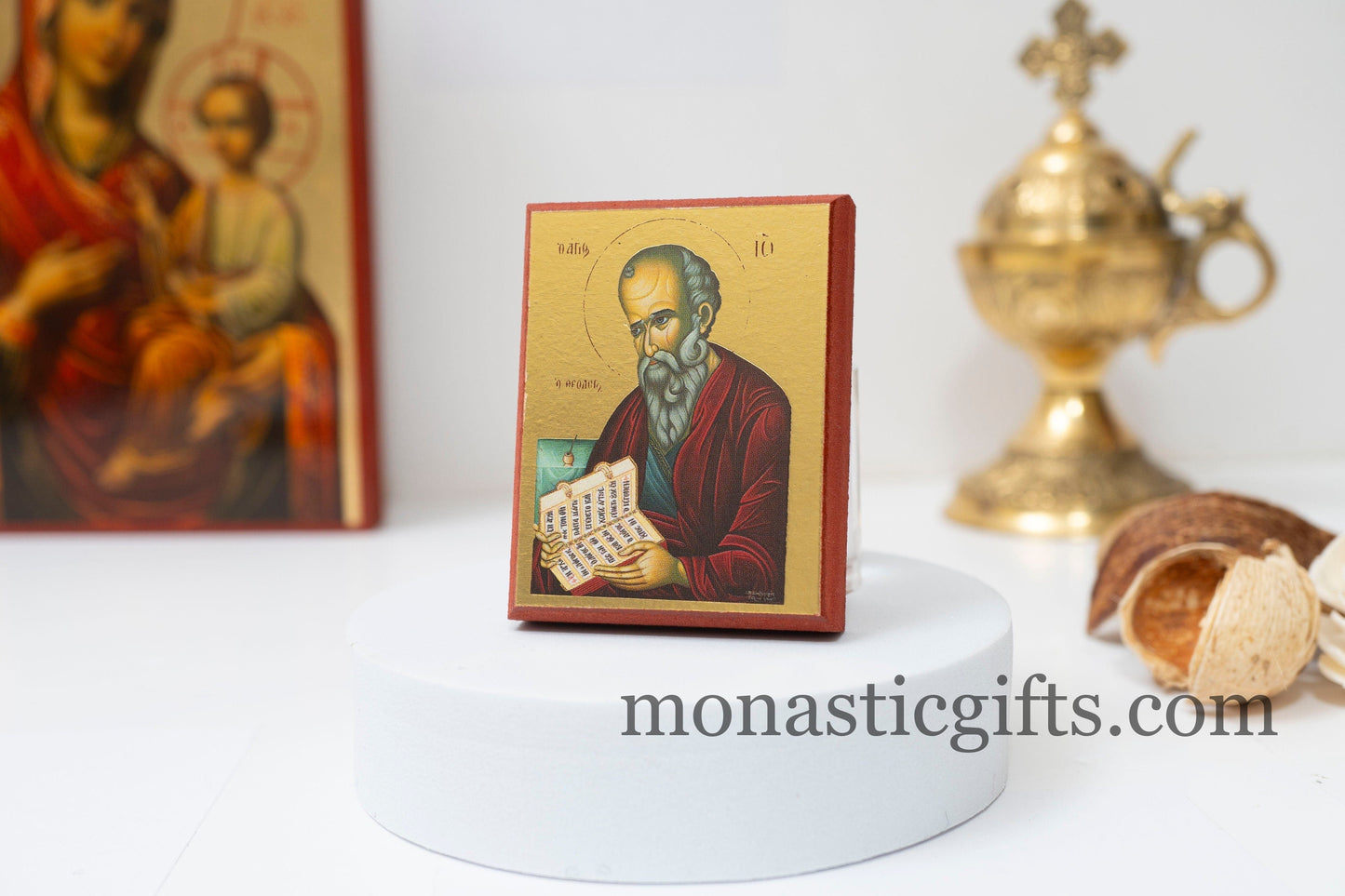 Small Wooden icon with the Apostle and Evangelist Saint John the Theologian Icon in Golden Leaf ,amazing idea for orthodox gift