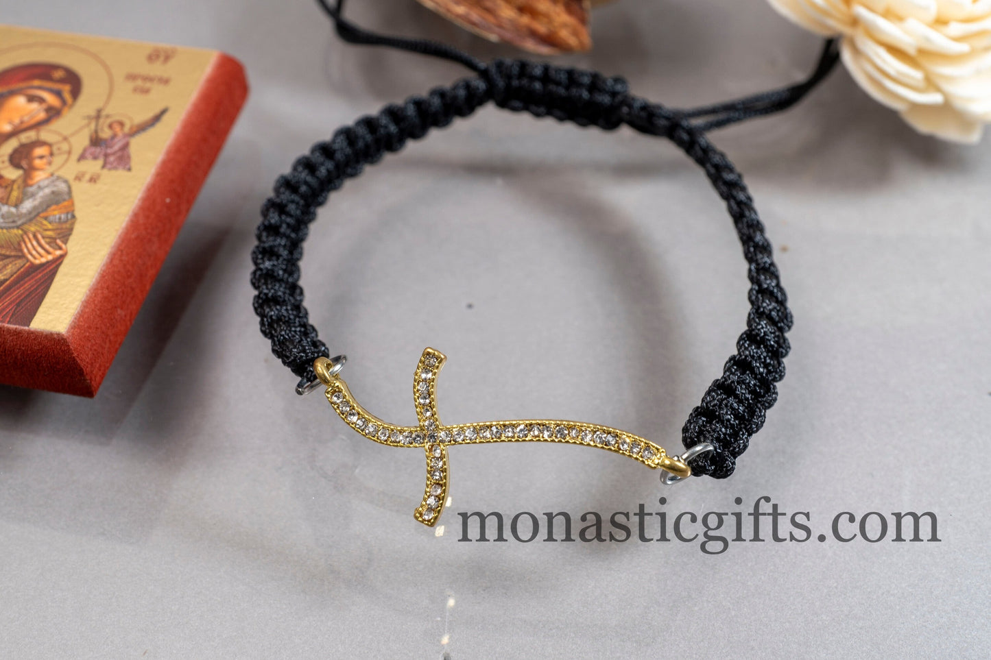 Sideways Cross Bracelet with crystals Gold finish Christian Jewelry Hypoallergenic Nickel Free