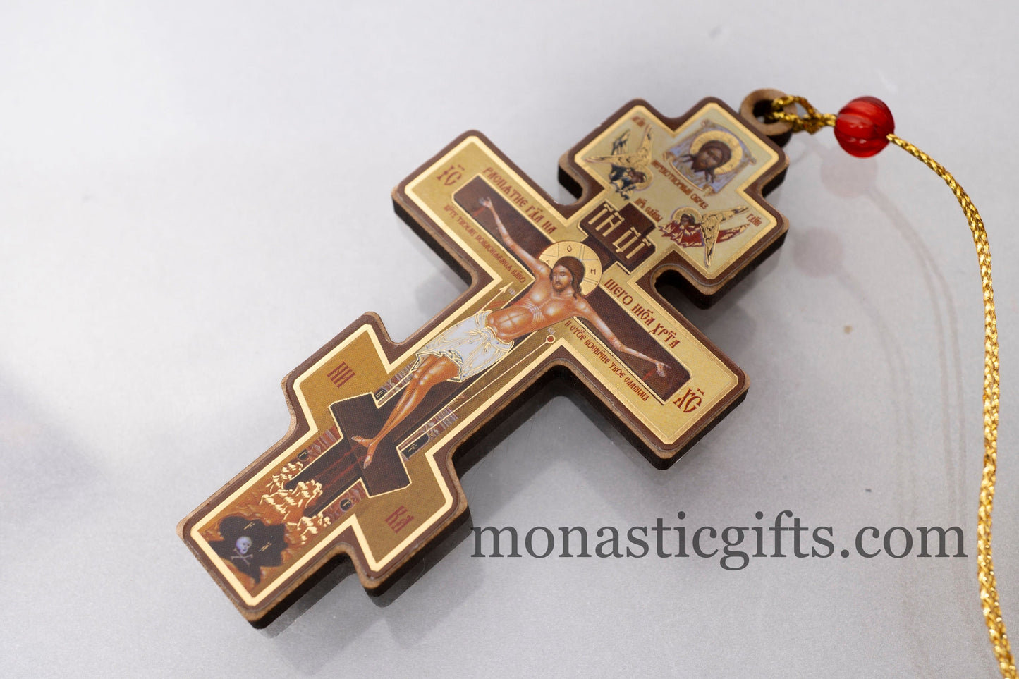 Christian Wooden Cross with crucifixion and Rope Cord Car Rearview Mirror.A perfect Gift.