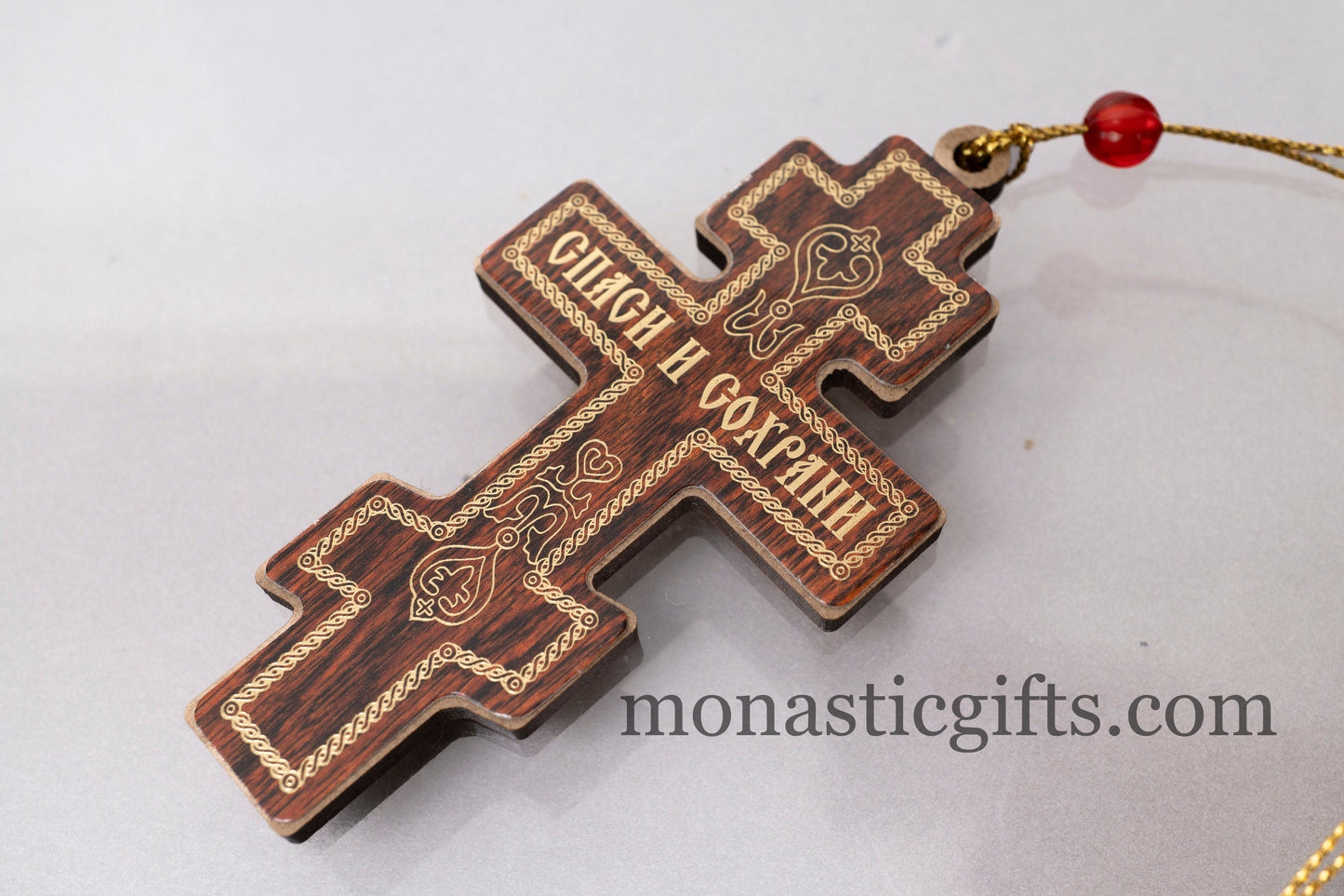 Christian Wooden Cross with crucifixion and Rope Cord Car Rearview Mirror.A perfect Gift.