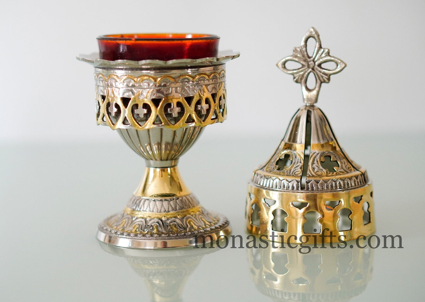 Handmade Brass nickel Standing Oil Lamp original and heavy 560gr. Oil Lamp- Oil Candle with Glass Cup Home Decor a perfect Christian Gift