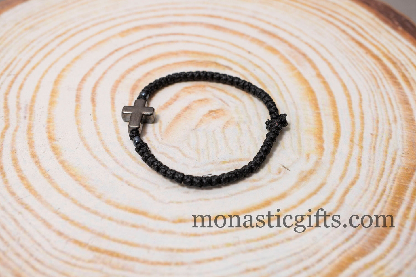 Komboskini in Black Color with cross and Beads from Bloodstone 1Pcs - Greek Orthodox Prayer Bracelet, Spiritual Prayer Rope.
