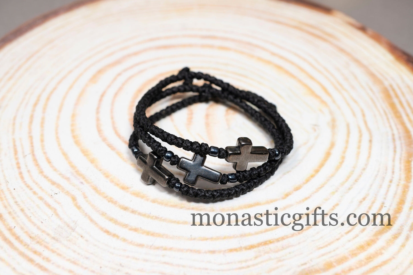 Komboskini in Black Color with cross and Beads from Bloodstone 1Pcs - Greek Orthodox Prayer Bracelet, Spiritual Prayer Rope.