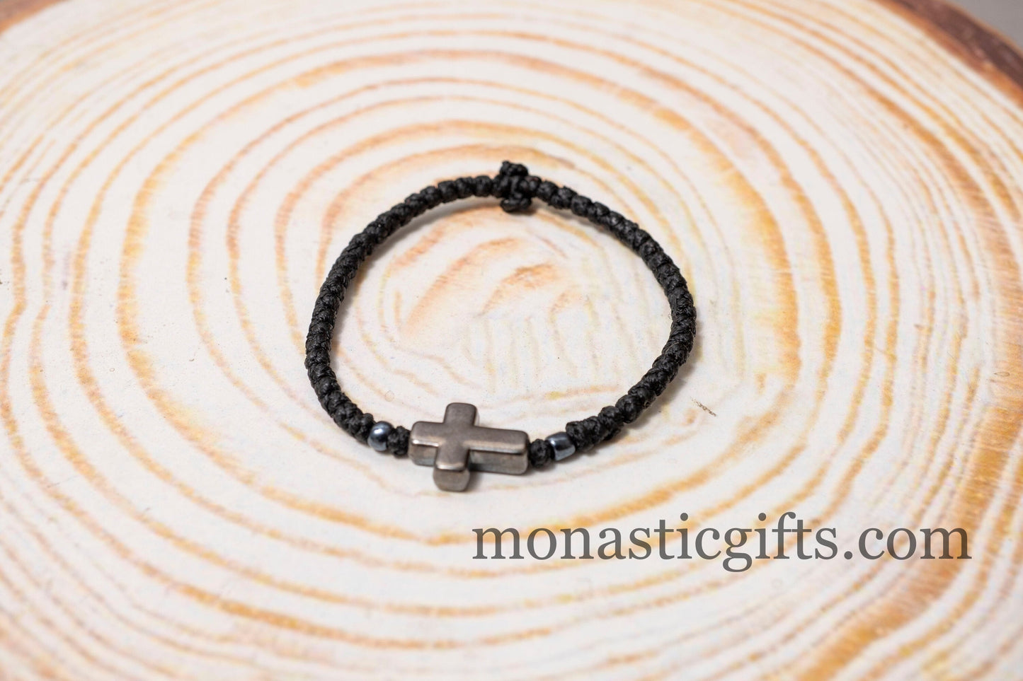 Komboskini in Black Color with cross and Beads from Bloodstone 1Pcs - Greek Orthodox Prayer Bracelet, Spiritual Prayer Rope.